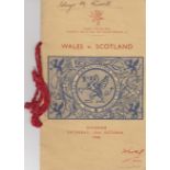 WALES - SCOTLAND 46 VIP Very scarce heavily autographed VIP programme , Wales v Scotland 19/10/46 at