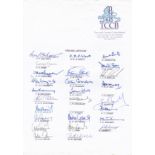 CRICKET Sheet of TCCB headed notepaper, signed by 26 England captains, inc. Walters, Wyatt,