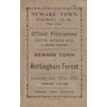 NEWARK - NOTTM FOREST 1923 Newark Town home programme v Nottingham Forest, 22/12/1923, Notts