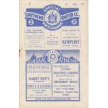 SOUTHEND - NEWPORT 1936 Southend home programme v Newport County, 5/9/1936, a momentous day for