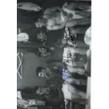 SIGNED - FRANCE 1958 B/W 12” x 8” photo, showing the French forward line in the dressing room