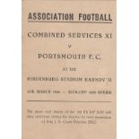 PORTSMOUTH - COMBINED SERVICES 1946 Very scarce programme for game played in Hannover, Combined