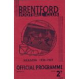 BRENTFORD - MAN UTD 1936 Brentford home programme v Manchester United, 10/10/1936, slight fold.