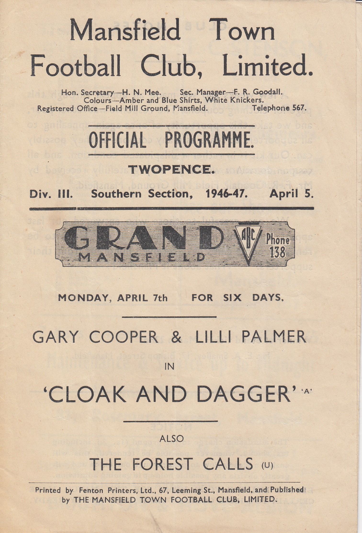 MANSFIELD - NORTHAMPTON 47 Mansfield home programme v Northampton, 5/4/47. Good - Image 2 of 2