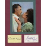 RICHARD BURTON / ELIZABETH TAYLOR / AUTOGRAPHS A 9" X 7" mount including a 5.5" X 4" colour