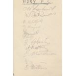 BURY FC Autograph album page signed in pencil by 11 Bury players 1934-35, includes Chalmers,