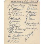 WATFORD 1937-38 Autograph album page, Watford 1937-38, neatly signed by 22 players in ink.