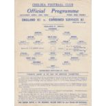 WARTIME AT CHELSEA Chelsea single sheet programme, England XI v Combined Services XI, 29/4/44 at