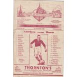 HEARTS - ABERDEEN 51 Hearts home programme v Aberdeen, 1/12/51, minor tears to spine, slight wear.