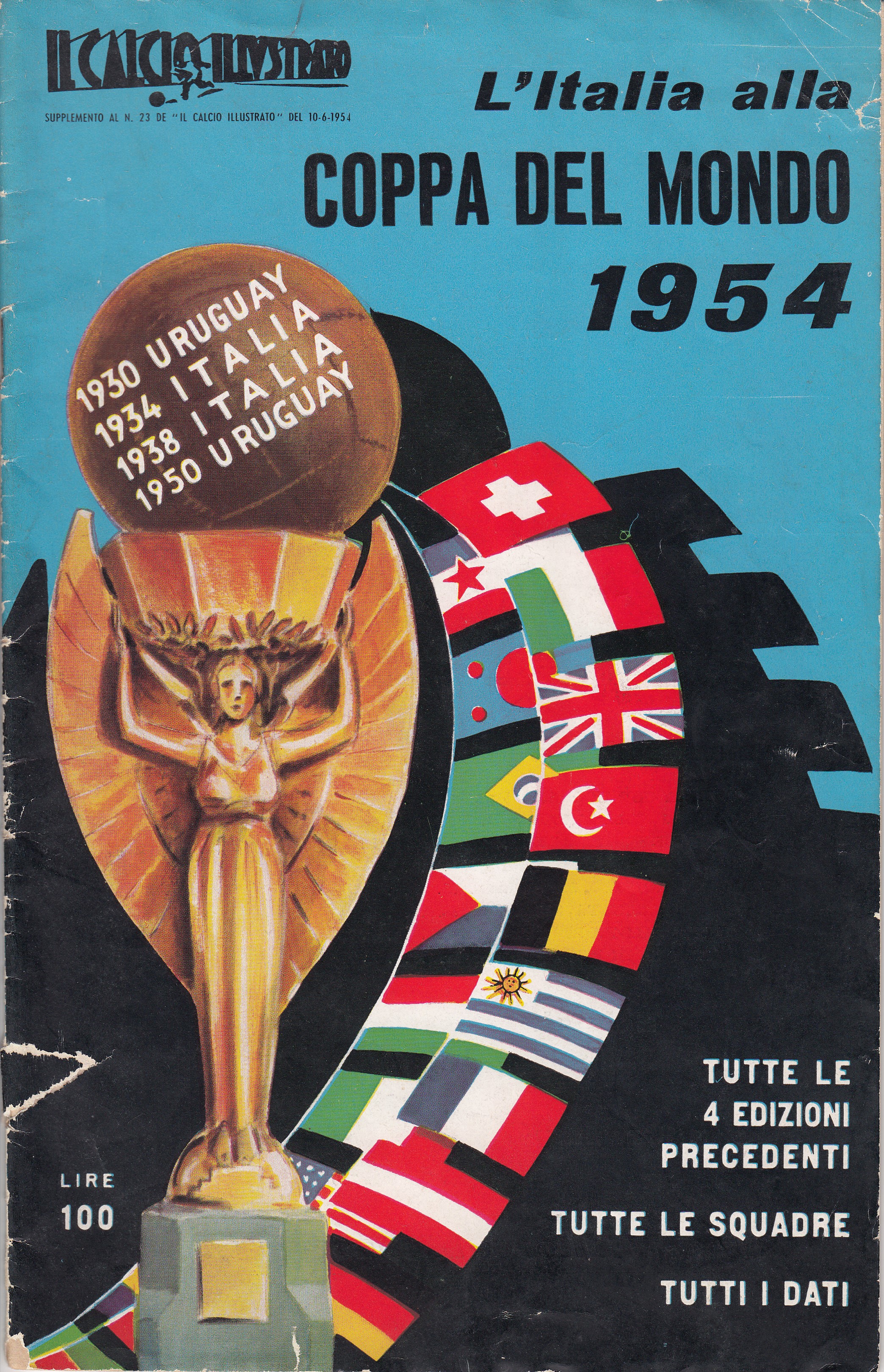 1954 FIFA WORLD CUP Italian 36-page brochure/programme released on 10 June 1954 in Milan days before