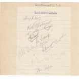 SOUTHAMPTON 1945-46 Page from an exercise book with 11 Southampton FC pencil signatures , 1945-46,