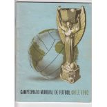 WORLD CUP 1962 The tournament programme for the 1962 World Cup. Small light blue issue. Some very