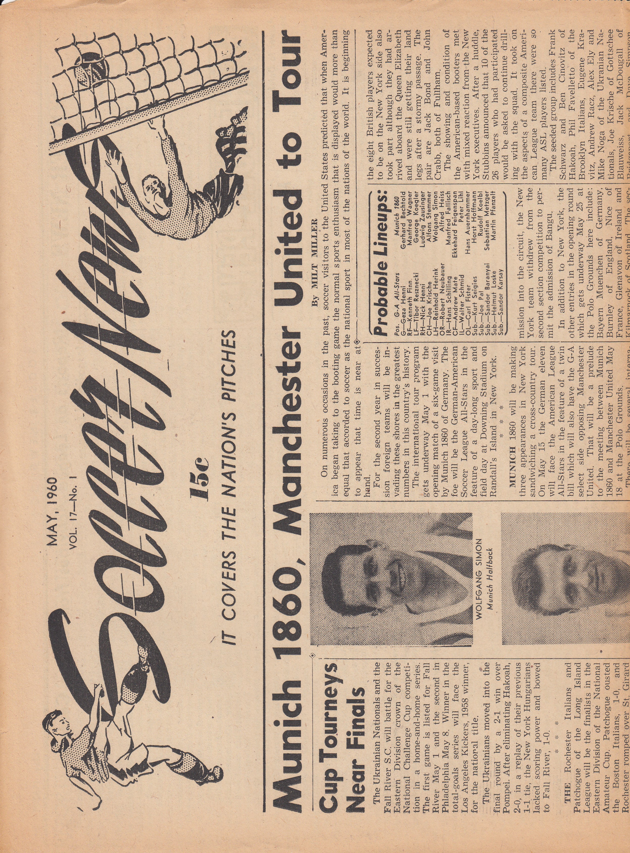 1960 MANCHESTER UNITED US TOUR Rare 4-Page ''Soccer News'' issue dated May 1960 which previews - Image 2 of 3