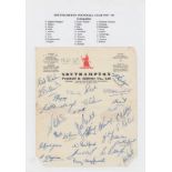 SOUTHAMPTON 1947-48 Southampton letter-heading sheet of paper signed by28 Southampton players and
