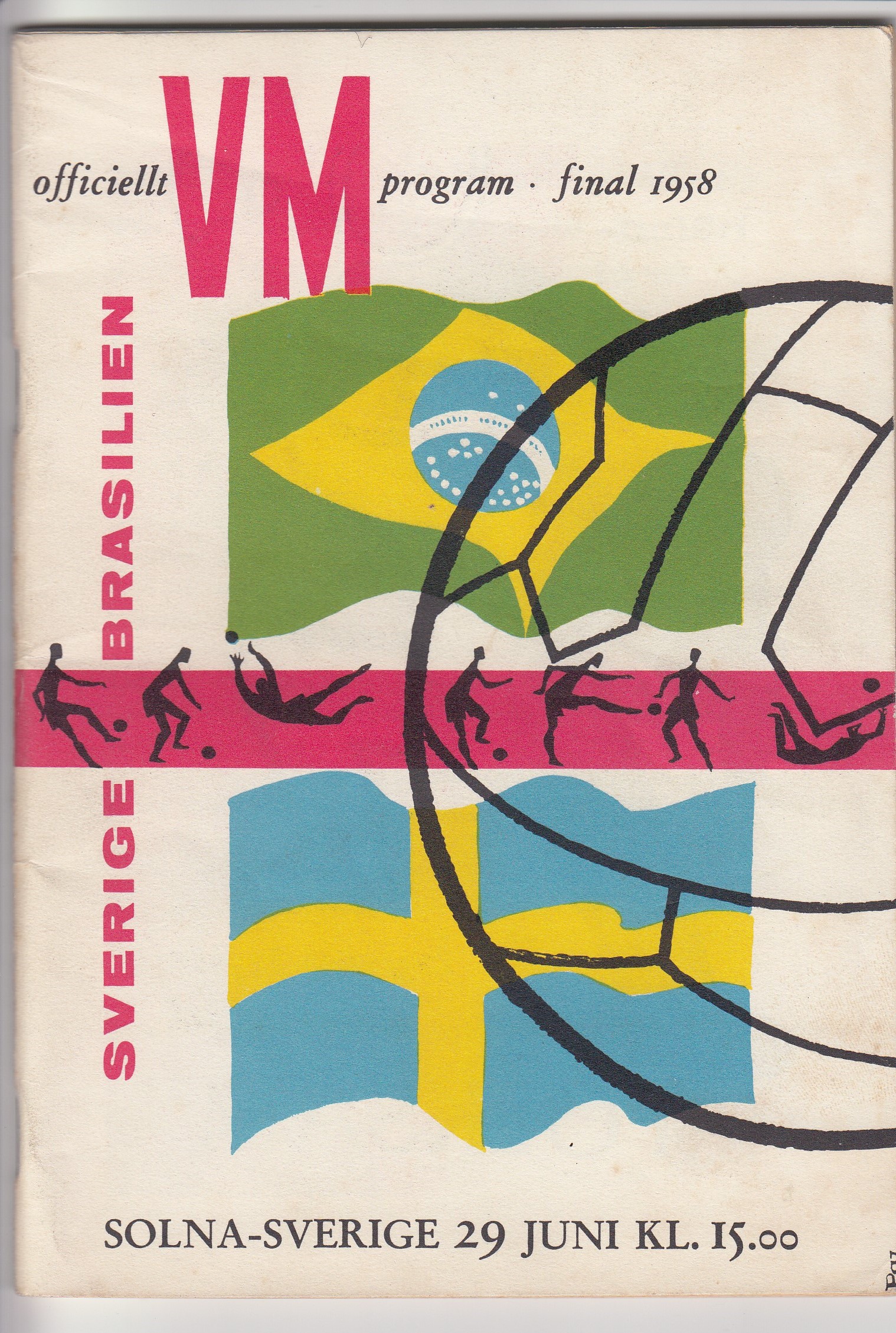 WORLD CUP 1958 Programme Brazil v Sweden World Cup Final 1958 in Stockholm. Good