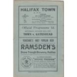 HALIFAX - GATESHEAD 1937-1938 Halifax Town home programme v Gateshead, 23/10/1937, scuff to back