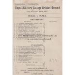 CRICKET 1917 A scorecard for Royal Military College of Sandhurst v. Royal Military Academy of