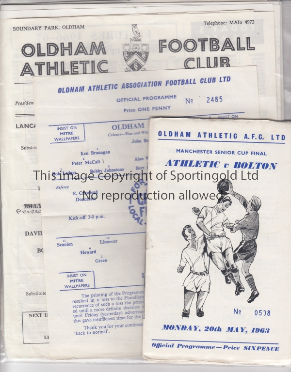 OLDHAM A collection of 15 Oldham home programmes 1963-1972 covering Lancashire Senior Cup,