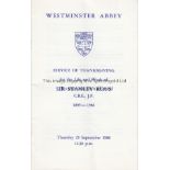 SIR STANLEY ROUS Westminster Abbey order of service of thanksgiving for the life and work of Sir