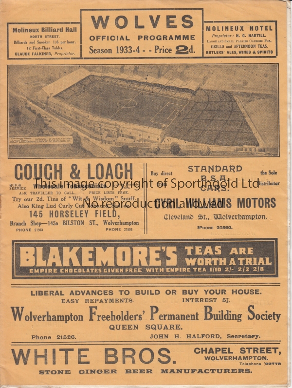 WOLVES - CHELSEA 1934 Wolves home programme v Chelsea, 6/1/1934, an aggrieved Wolves supporter