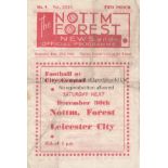 NOTTM FOREST 4 page Programme Nottingham Forest v Grimsby Town 23rd December 1944. Folds and some