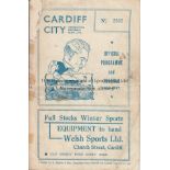 CARDIFF - SOUTHEND 1936-37 Cardiff City home programme v Southend, 28/9/1936, fold, creased, tape