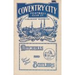 COVENTRY - CARDIFF 1931 Coventry City home programme v Cardiff City, 7/9/1931, slight fold.