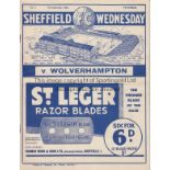 SHEF WED - WOLVES 1935 Sheffield Wed home programme v Wolves, 7/9/1935, not ex bound volume,