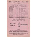 HALIFAX Gatefold programme Halifax Town v Hartlepools May 24th 1947. Horizontal fold with some light