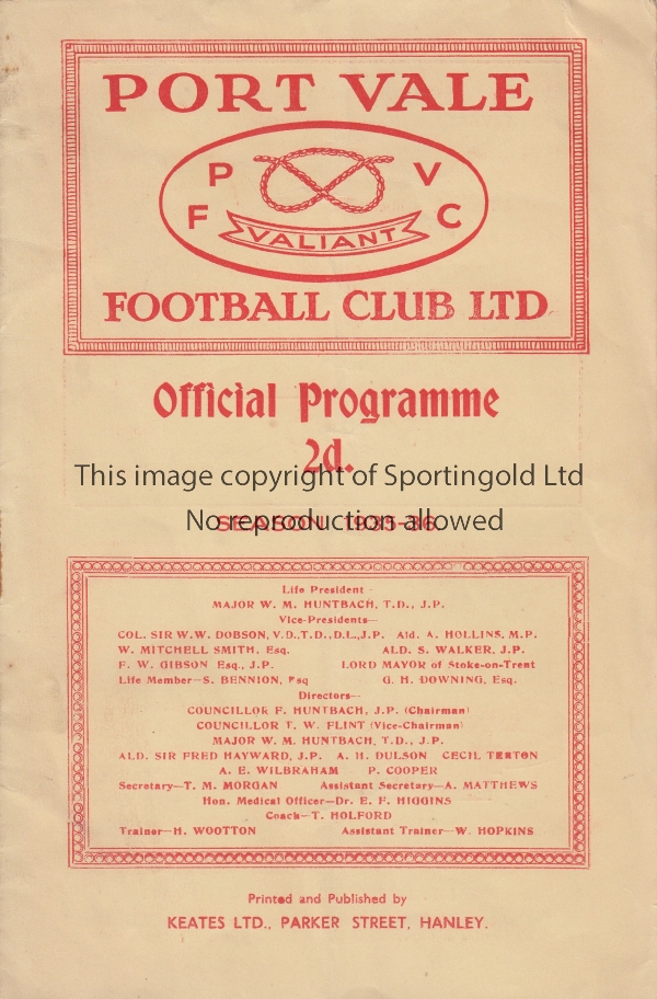 PORT VALE - GRIMSBY 1935-36 Port Vale home programme v Grimsby, 25/1/1936, Cup, staple removed,