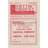 NOTTM FOREST 4 page Programme Nottingham Forest v Sheffield United 16th September 1944. Light