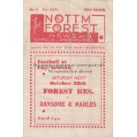 NOTTM FOREST 4 page Programme Nottingham Forest v Mansfield Town 21st October 1944. Light vertical