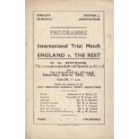 SCHOOLS- WEST BROM 1937 Four page matchcard programme, England Schools v The Rest, International