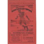 MANSFIELD - ACCRINGTON 50-51 Mansfield home programme v Accrington Stanley, 23/3/51, minor folds.