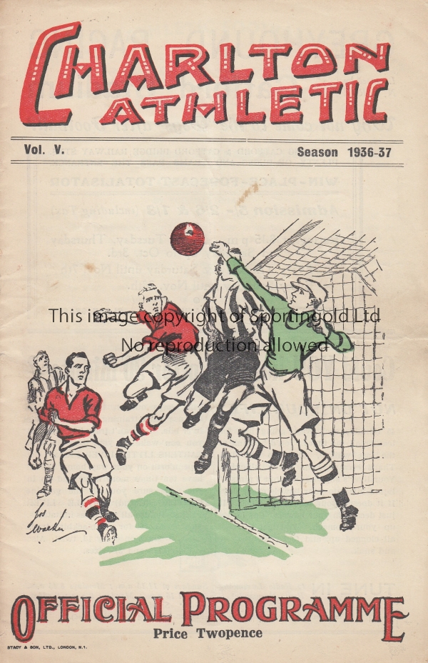 CHARLTON - LIVERPOOL 1936 Charlton home programme v Liverpool, 5/9/1936, slight fold. Generally