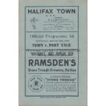 HALIFAX - PORT VALE 1938 Halifax home programme v Port Vale, 26/3/1938, staple removed. Good