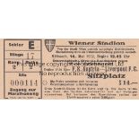 LIVERPOOL Ticket for the away Friendly v. F.K. Austria 14/5/1952 in the Wiener Stadion. Good