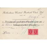 ROTHERHAM UNITED / BURY Official headed Rotherham Utd. receipt 13/2/1935 for £1,000 received from