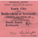 CUP SEMI-55 TICKET Match ticket York v Newcastle , 26/3/55, Cup Semi-Final at Hillsborough, ticket