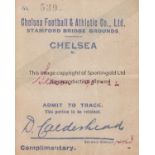 CHELSEA TICKET 1921-22 Chelsea ticket admitting to track for season 1921-22. Complimentary and