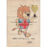 WORLD CUP WILLIE Drawing on paper of World Cup Willie measuring circa 9" x 12" hand coloured and