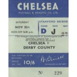 CHELSEA -DERBY 50/51 Match ticket, Chelsea v Derby, 25/11/50, D Stand seat. Generally good