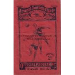 ARSENAL - LIVERPOOL 1931 Arsenal home programme v Liverpool, 28/11/1931, creased, no writing,