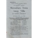 SHREWSBURY/VILLA 4 Page programme Shrewsbury Town v Aston Villa Charity match in aid of the