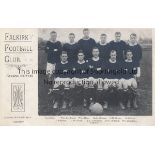 FALKIRK Black & white team group postcard with coloured navy blue shirts 1907/8. Issued by Maclure