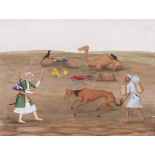 INDIAN SCHOOL: TWO FIGURES WITH HORSE AND CAMEL