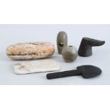 COLLECTION OF SIX ASSORTED STONE TOOLS, AXE AND MACE HEADS