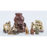 SEVEN CHINESE SOAPSTONE CARVINGS OF MONKEYS