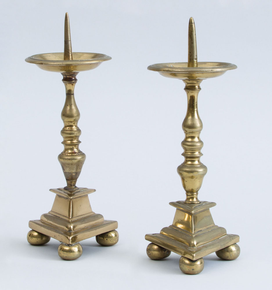 PAIR OF CONTINENTAL BRASS PRICKET STICKS