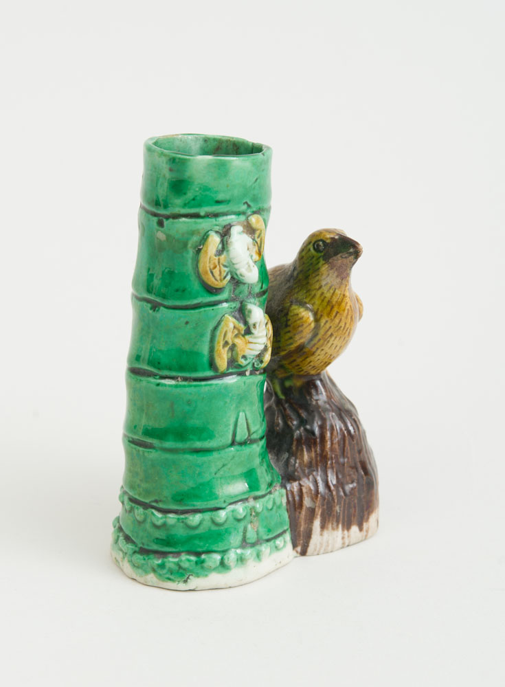 CHINESE IVORY-GLAZED PORCELAIN VASE AND A GLAZED BAMBOO VASE - Image 5 of 7